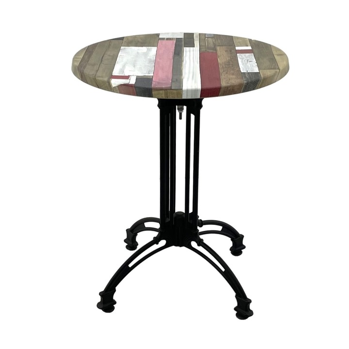 Masa bistro rotunda D60xh71cm Raki Redden Wood, blat werzalit si baza retro din aluminiu