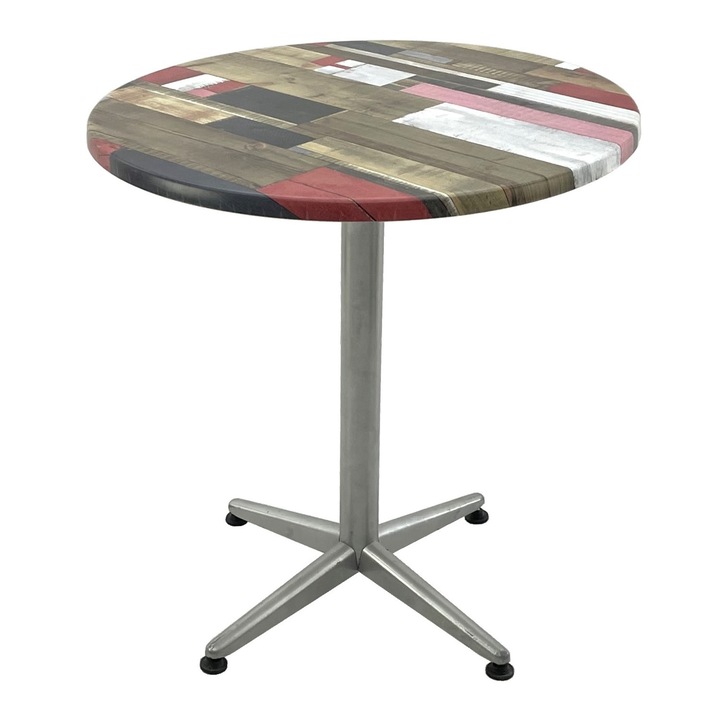 Masa cofetarie rotunda D70xh74cm Raki Redden Wood, blat werzalit si picior metalic gri