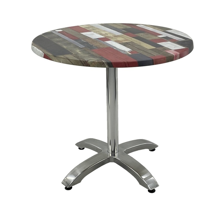 Masa rotunda D80xh74cm Raki Redden Wood, blat werzalit si picior din aluminiu