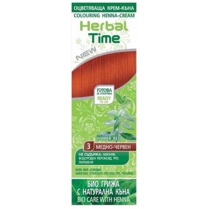 Crema Coloranta pe Baza de Henna Herbal Time, nuanta 3, Rosu Cupriu, 75ml