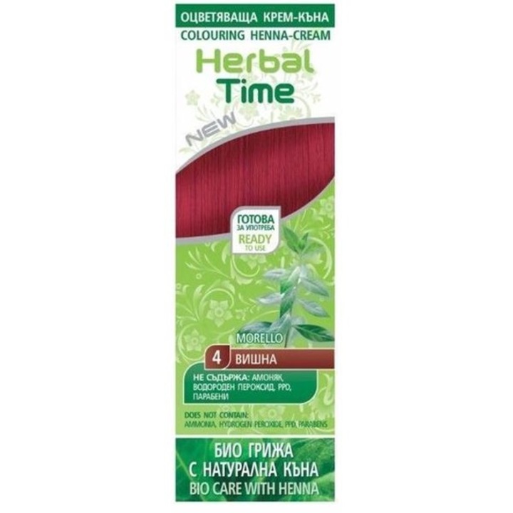 Crema Coloranta pe Baza de Henna Herbal Time, nuanta 4, Cires, 75ml