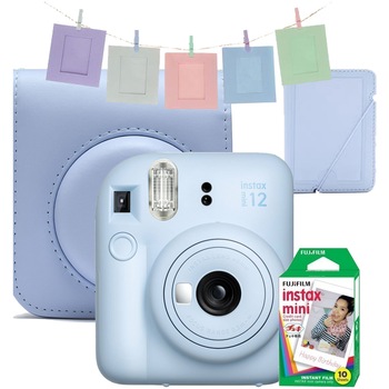 Aparat foto instant Fujifilm Instax Mini 12 Pastel Blue + Geanta, Album, Rame , Film Mini 1x10