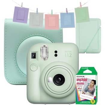 Aparat foto instant Fujifilm Instax Mini 12 Green Mint + Geanta, Album, Rame , Film Mini 1x10