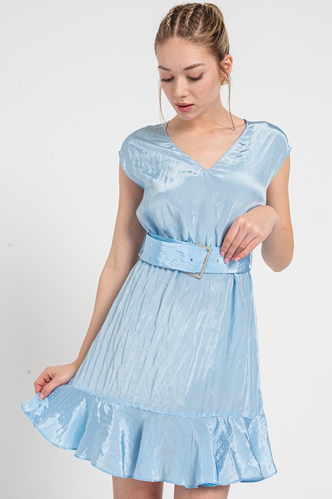 ARMANI EXCHANGE, V-nyakú bővülő fazonú miniruha, Jégkék