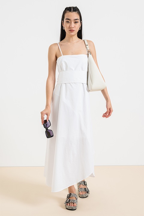 ARMANI EXCHANGE, Асиметрична рокля с тънки презрамки, Бял