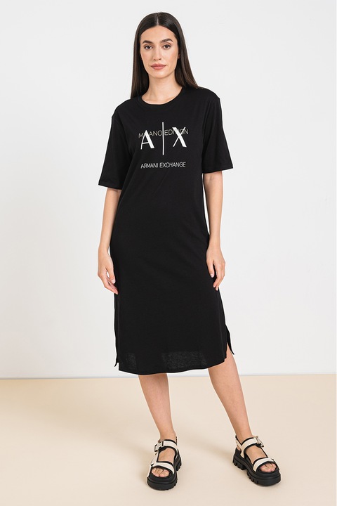 ARMANI EXCHANGE, Рокля тип тениска със страничени цепки, Черен