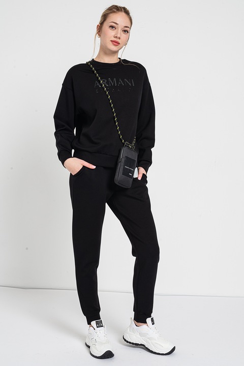 ARMANI EXCHANGE, Bluza de trening cu decolteu la baza gatului si logo, Negru, M