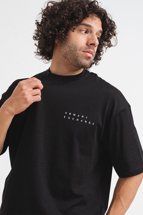 ARMANI EXCHANGE, Свободна тениска с шарка на гърба, Бял/Черен, L
