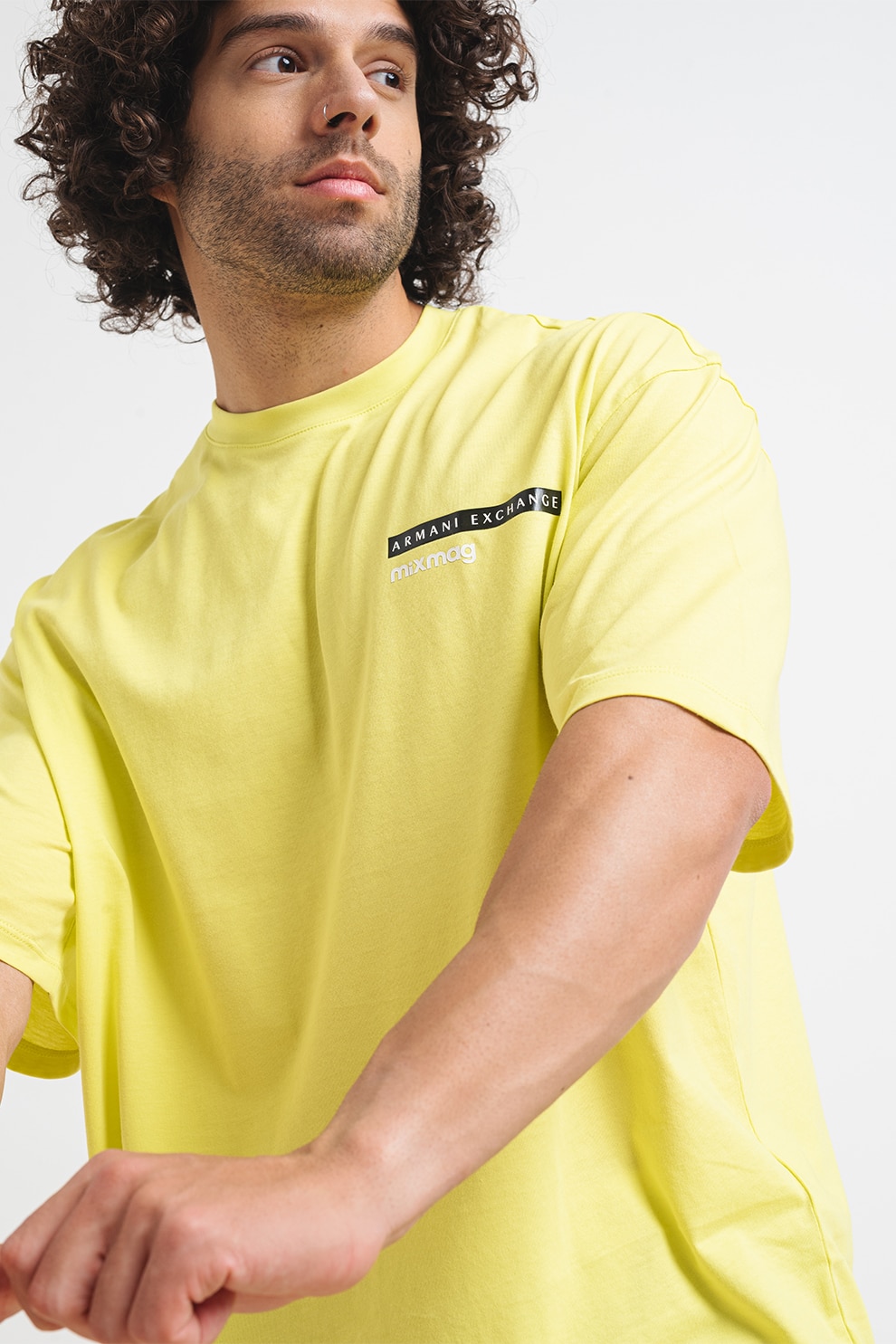 ARMANI EXCHANGE, Tricou lejer de bumbac cu imprimeu logo pe spate, Negru, Verde lime, L