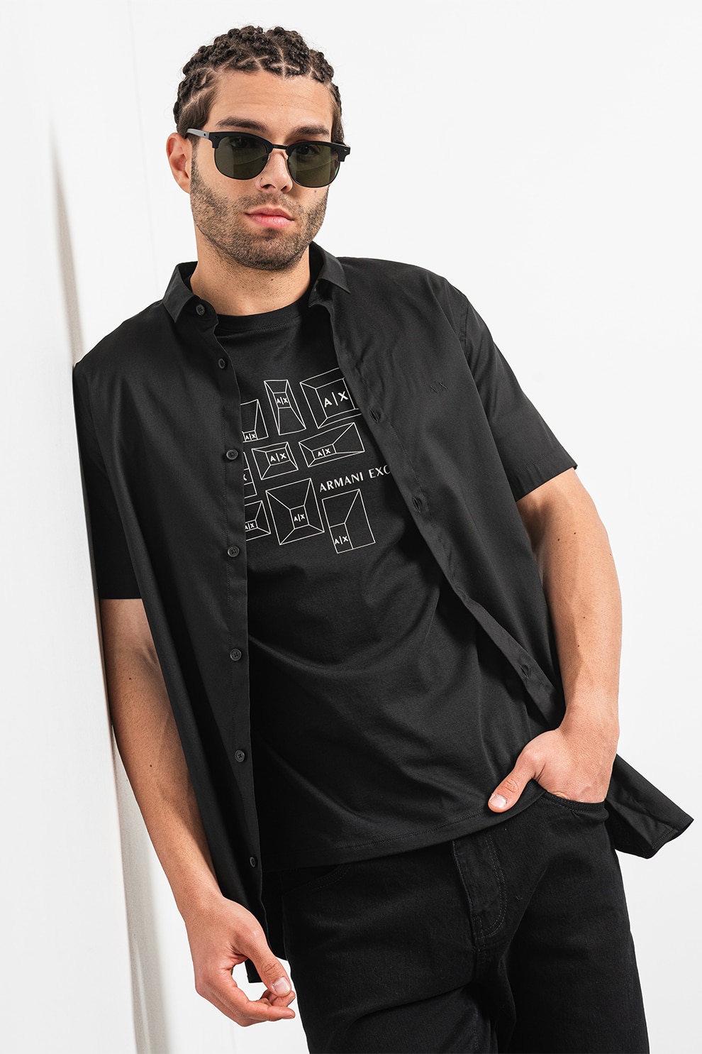 ARMANI EXCHANGE, Camasa cu maneci scurte, Negru, 2XL