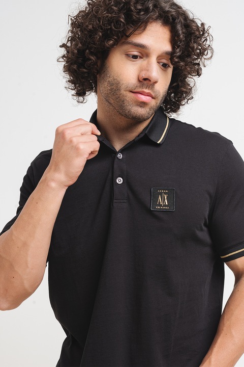 ARMANI EXCHANGE, Памучна тениска с лого, Черен, S