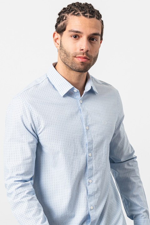 ARMANI EXCHANGE, Camasa cu model si guler clasic, Albastru pastel