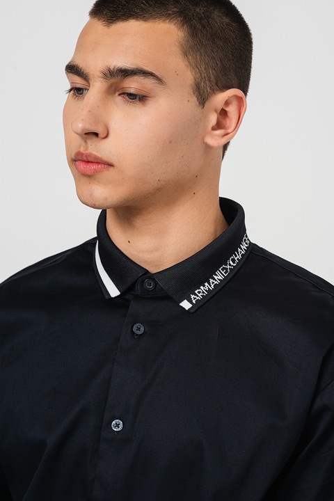 ARMANI EXCHANGE, Camasa regular fit cu logo, Albastru ultramarin