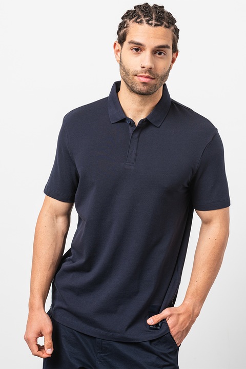 ARMANI EXCHANGE, Тениска с памук и яка, Тъмносин