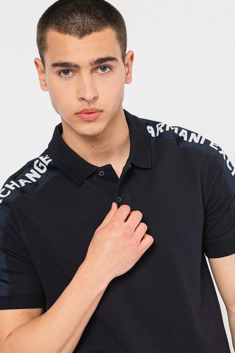 ARMANI EXCHANGE, Тениска с яка и лого, Бял/Ултрамарин синьо