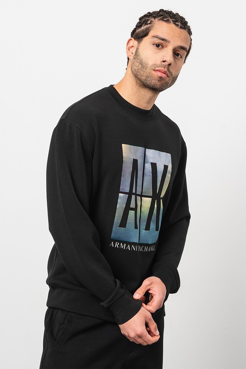 ARMANI EXCHANGE, Modáltartalmú pulóver logómintával, Fekete, XL