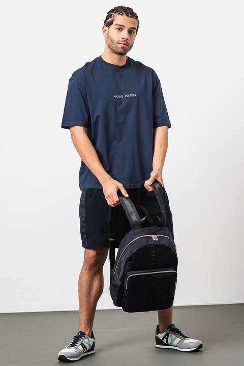 ARMANI EXCHANGE, Памучна тениска с овално деколте, Тъмносин