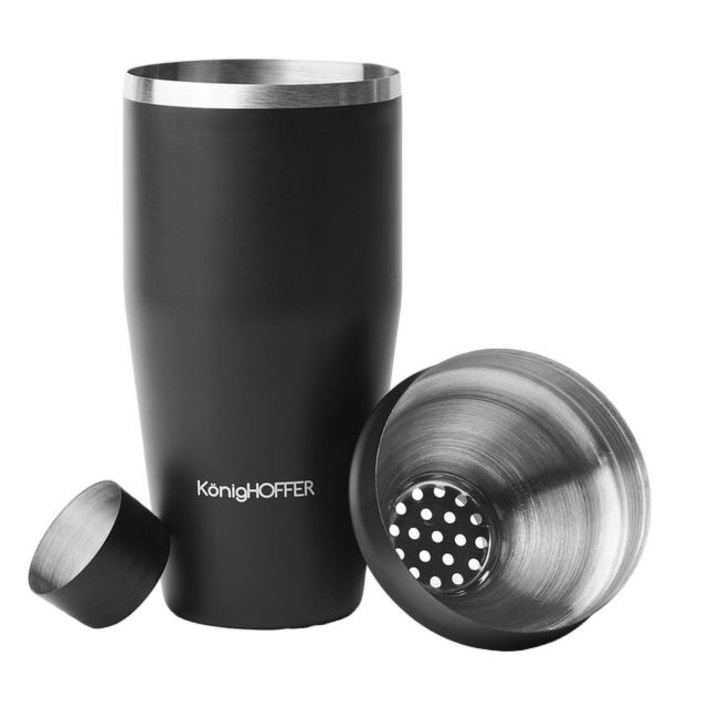 Koktél shaker, Konighoffer, Rozsdamentes acél, 3 db, 8 x 23,5 cm, 750 ml, Fekete/ezüst