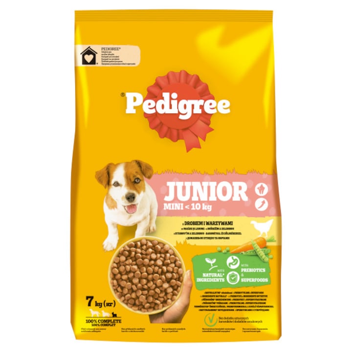 Суха храна за малки кучета Pedigree Junior, С птиче месо и зеленчуци, 7 кг