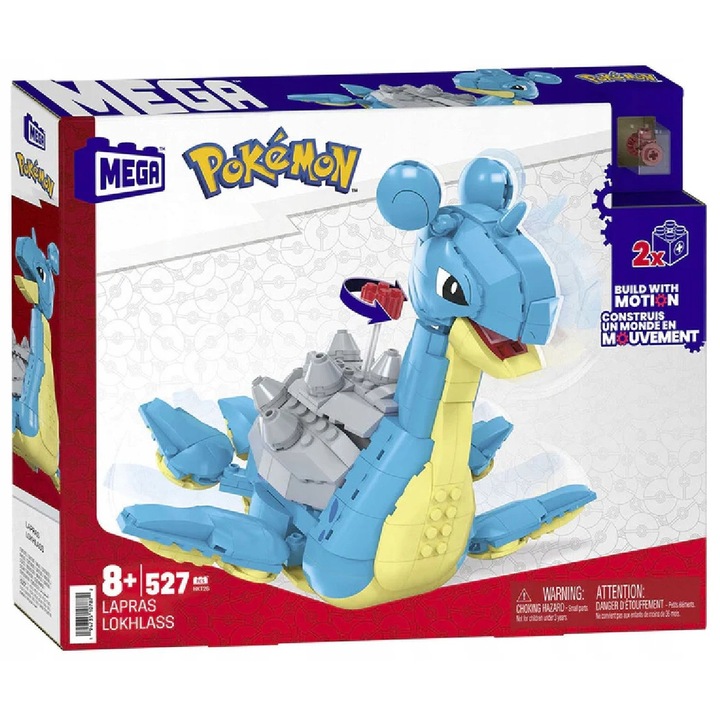 Mega Construx Pokemon Építőkészlet, Óriás Lapras figura, 527 db, 3+ év, kék