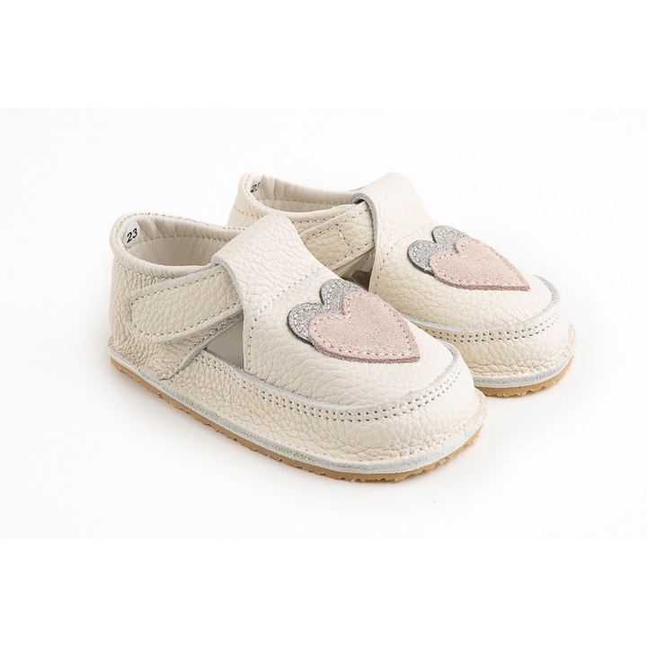 Pantofi barefoot pentru copii alb Inimi, Alb