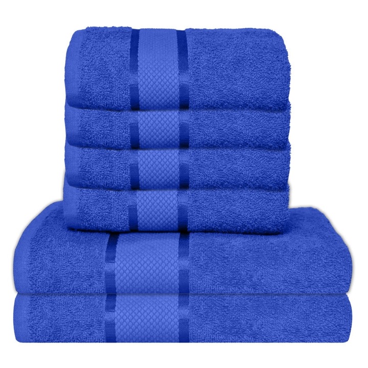 Комплект от 6 кърпи за баня, памук, обикновени, 400g/m², 30x50cm/50x90cm, тъмносини