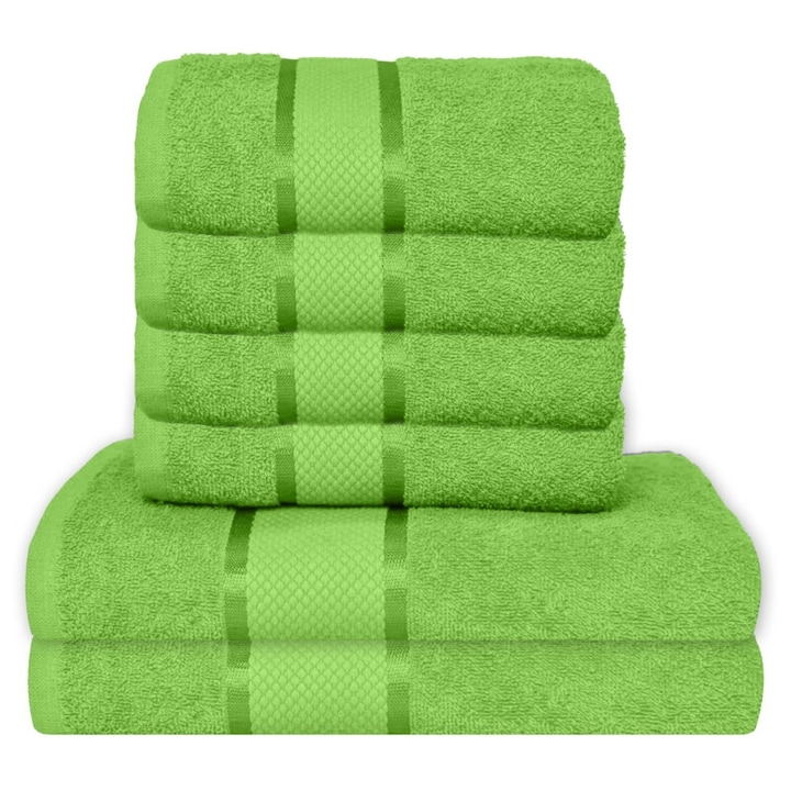 Set 6 prosoape de baie, Bumbac, Uni, 400g/m², 50x90cm/70x140cm, Verde Mar