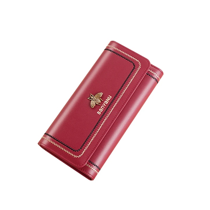 Női Clavi valódi bőr pénztárca, tartozékkal, tágas, kuplung típus, RFID védelemmel, méretek 19,5x9,5x3 cm, piros