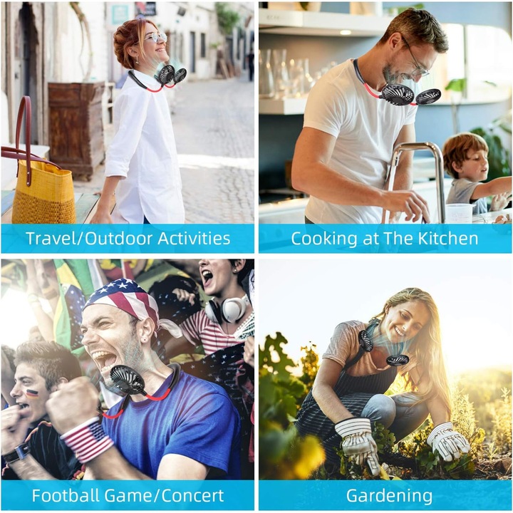 Hordozható ventilátor, Mmgoqqt, 3000 mAh, fekete