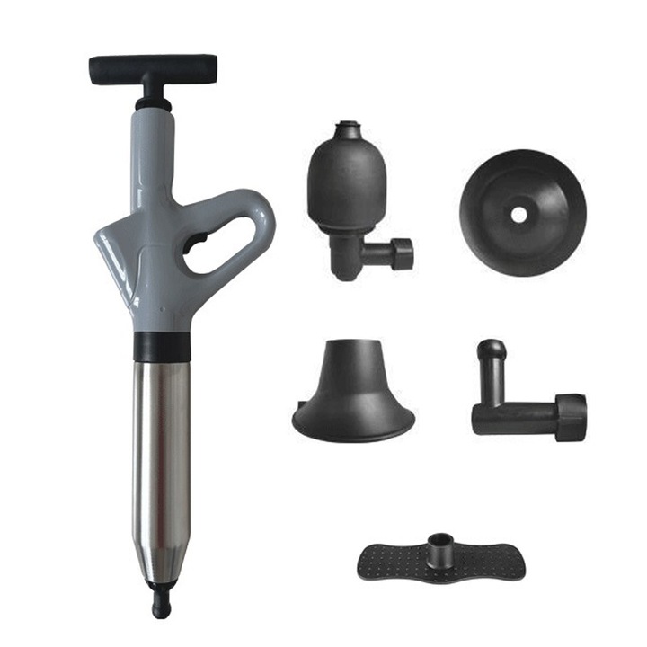 Set piston pentru toaleta, Otel inoxidabil, 5 accesorii, Gri