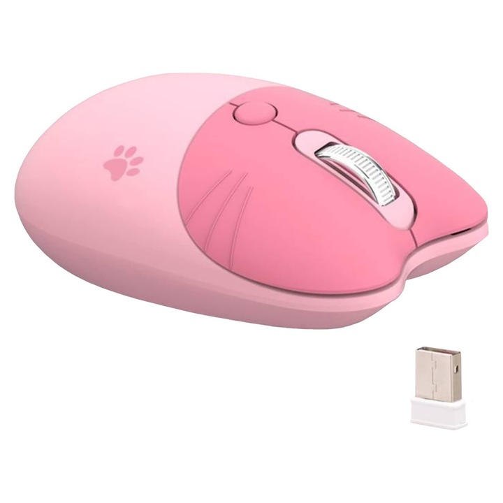 Безжична мишка, 1600 DPI, 2.4 GHz, USB приемник, Розов