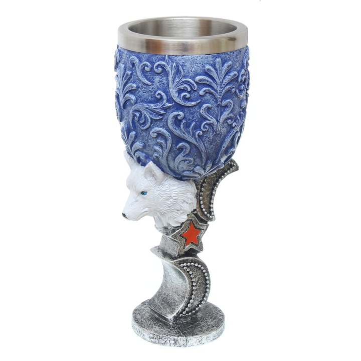Pocal Medieval White Wolf, 18cm 200ml decorat 360grade Tole 10 Imperial 39608