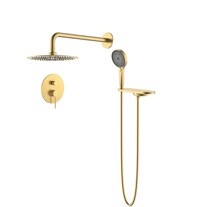 Sistem de dus, 2 functii, suport obiecte, montaj incastrat, Auriu Mat, Apolo