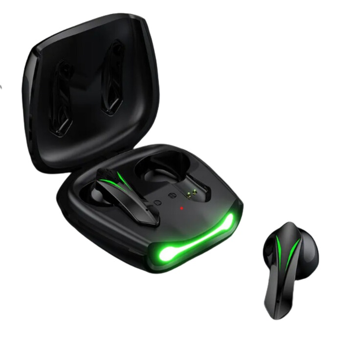 Безжични слушалки D&K Audio, безжични, Bluetooth 5.2, HD микрофон, сензорно управление, околни светлини, шумопотискане, водоустойчиви, магнитна кутия, черни