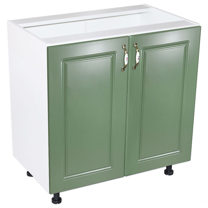 Corp inferior cu 2 usi 80 cm Zebra, Alba/MDF Verde, fara blat 80 x 82 x 50