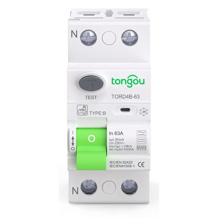 Intrerupator de curent rezidual sensibil AC/DC, 2 poli, 10kA 16A, 30mA tip B, statii incarcare auto, RCCB, certificare DIN EN 61008-1, 220v