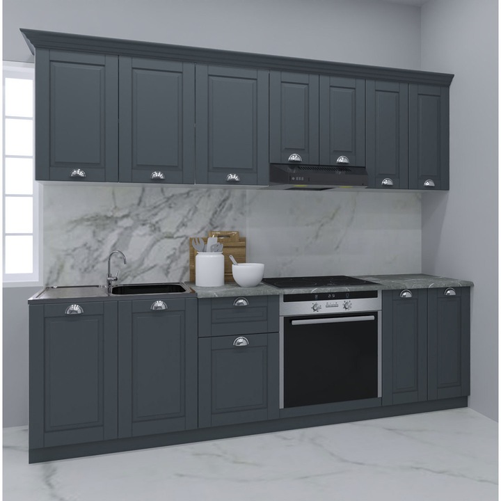 Set bucatarie cu soft-close si fronturi MDF, Badenmob, seria Square 240.01cm, Antracit