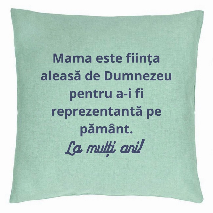 Dekoratív párna üzenettel anyának - Boldog születésnapot, 40x40 cm, mentazöld, levehető huzat, fújtató