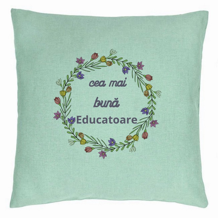 Dekoratív párna szöveggel tanároknak 1, 40x40 cm, mentazöld, levehető huzat, fújtató