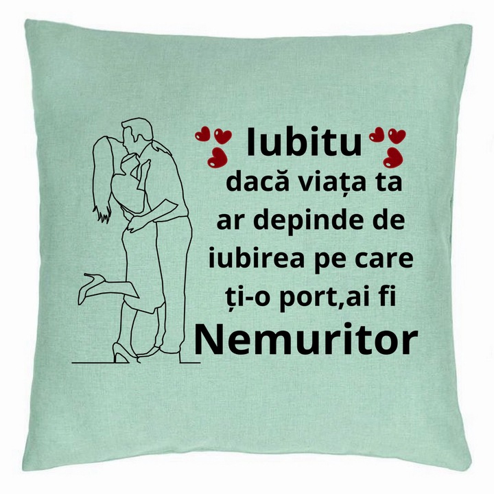 Lover Gift dekoratív párna üzenettel, 2 db 40x40 cm, mentazöld, levehető huzat, fújtató