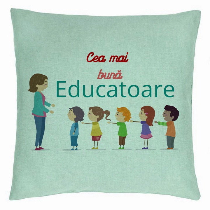 Dekoratív párna szöveggel pedagógusoknak 2, 40x40 cm, mentazöld, levehető huzat, fújtató