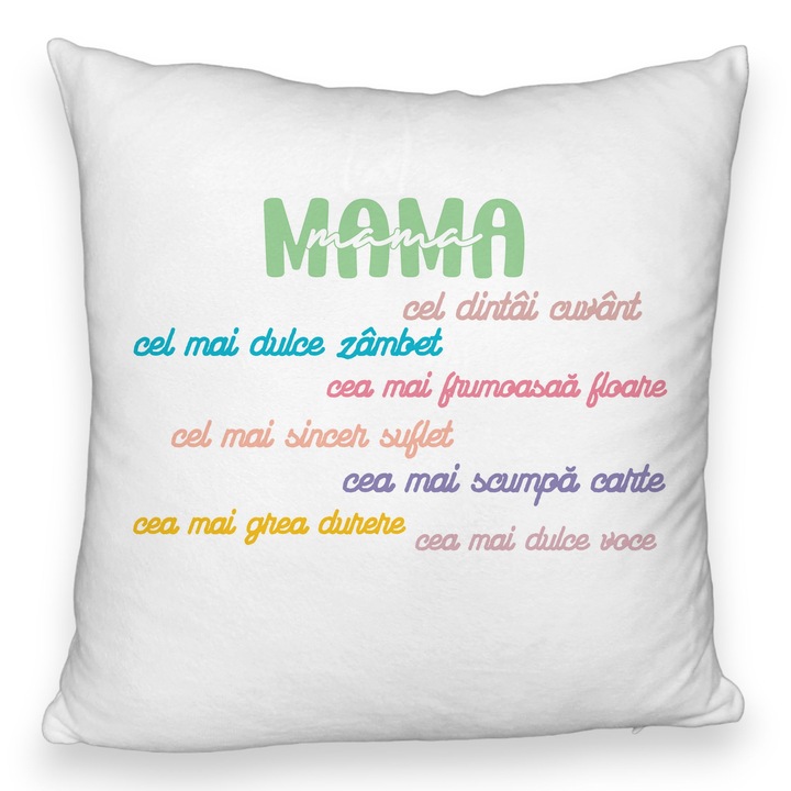Dekoratív párna üzenettel anyának - 8 március 2, 40x40 cm, pihe, levehető huzat, fújtató