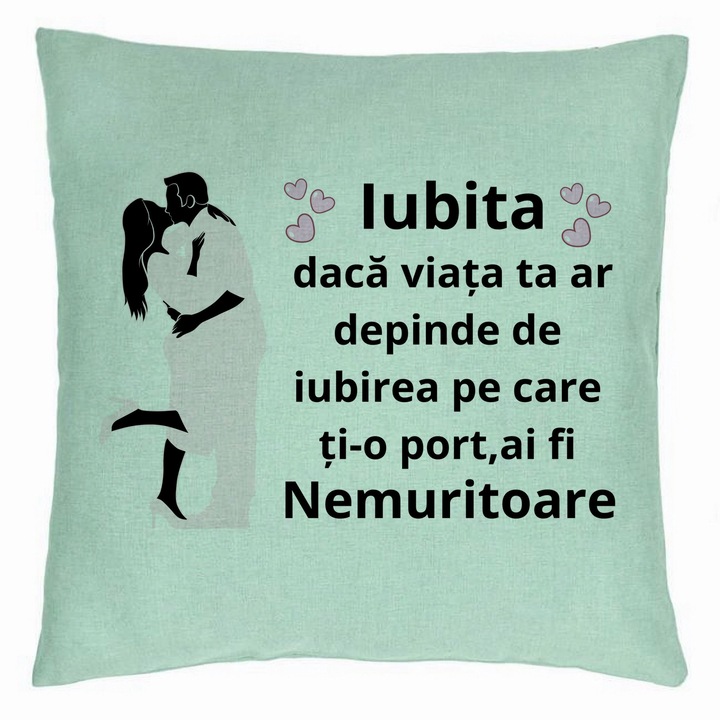 Lover Gift dekoratív párna 3-as üzenettel, 40x40 cm, mentazöld, levehető huzat, fújtató