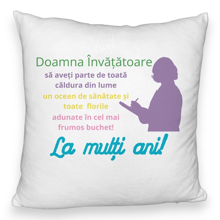 Dekoratív párna üzenettel egy tanárnak - Boldog születésnapot, 40x40 cm, bolyhos, levehető huzat, fújtató