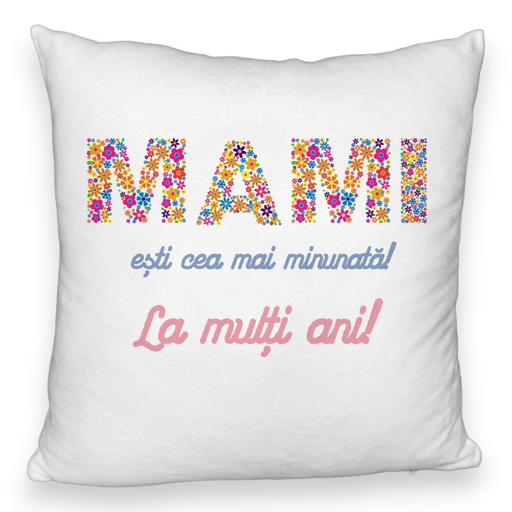 Díszpárna anyának szöveggel - Boldog születésnapot, 40x40 cm, bolyhos, levehető huzat, fújtató
