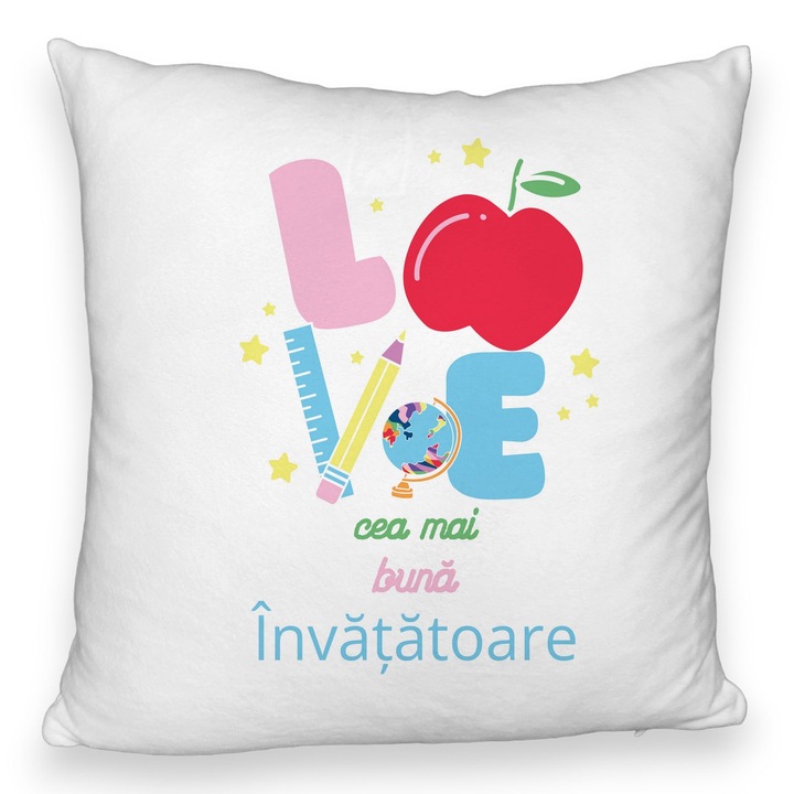 Dekoratív párna szöveggel tanárnőnek 2, 40x40 cm, bolyhos, levehető huzat, fújtató