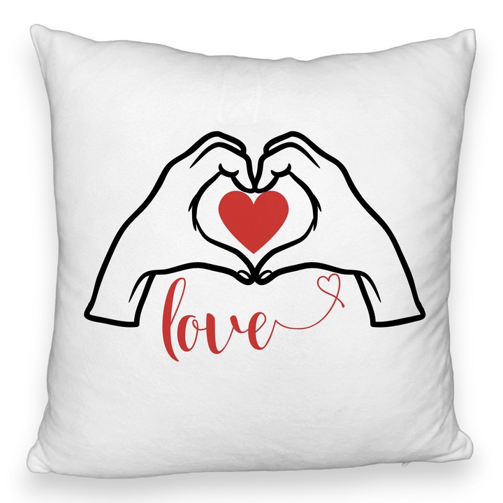 Dekoratív párna szerelmes szöveggel, Valentin napi modell, 40x40 cm, bolyhos, levehető huzat, fújtató