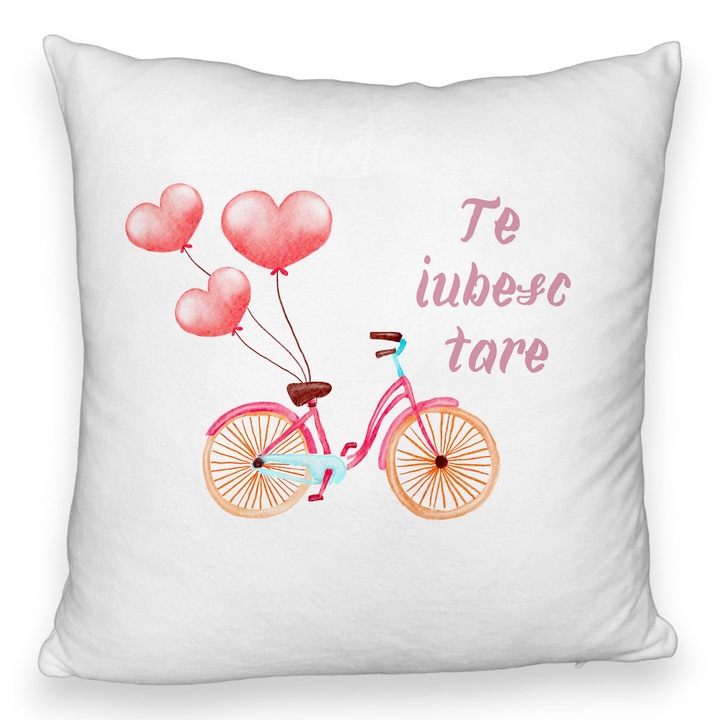 I Love You dekoratív párna, Valentin napi modell, 40x40 cm, pihe-puha, levehető huzat, fújtató
