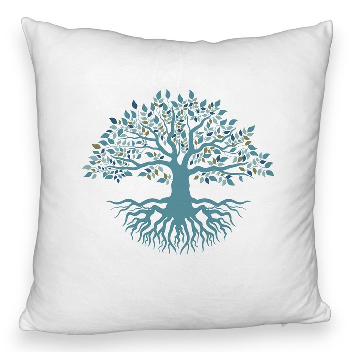 Életfa díszpárna, 40x40 cm, bolyhos, levehető huzat, fújtató