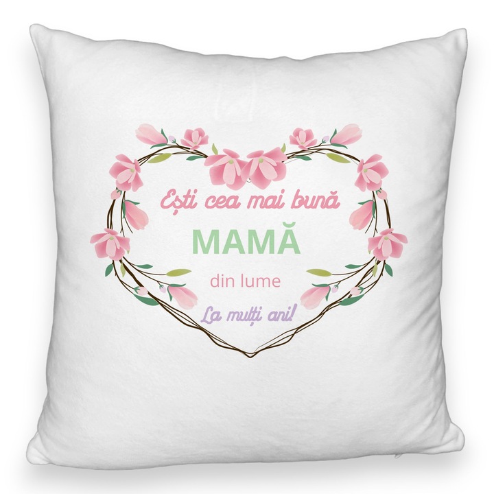 Díszpárna anyának szöveggel - március 8, Boldog születésnapot 2, 40x40 cm, Bolyhos, Levehető huzat, Fújtató